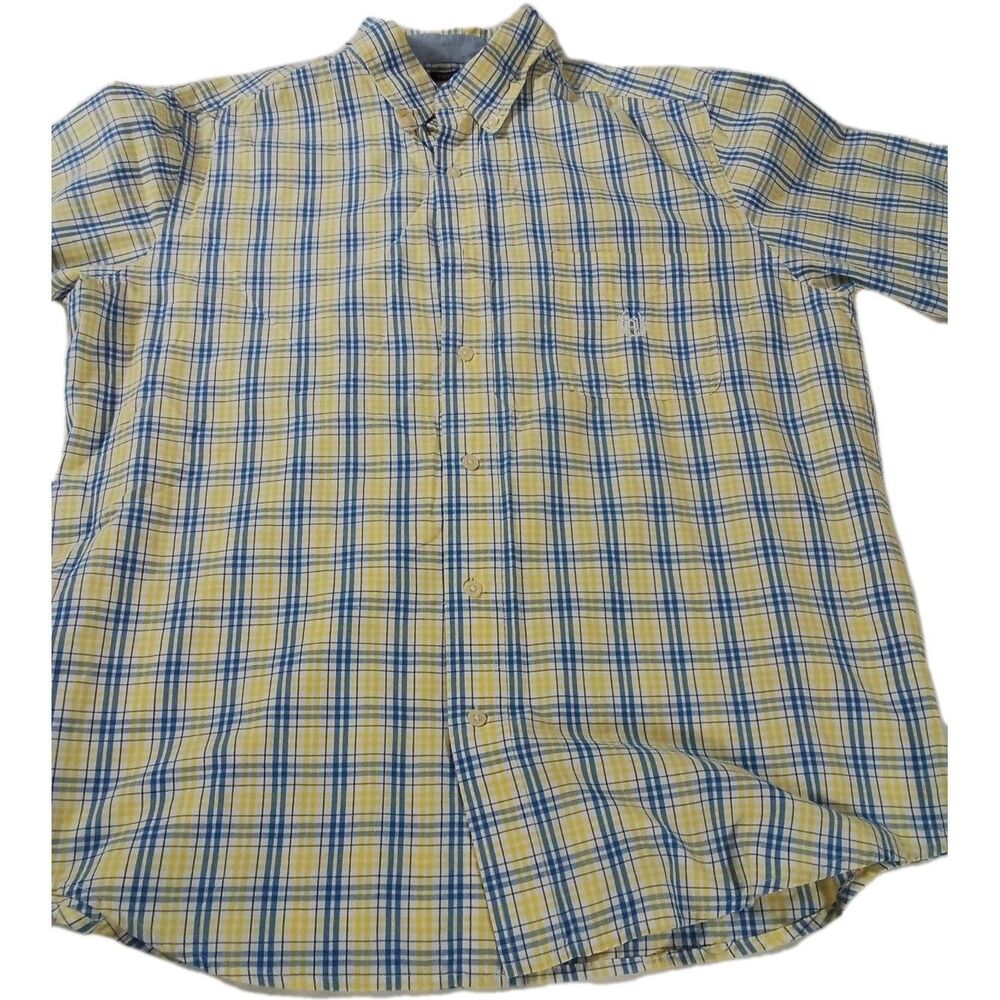 Men's‎ Chaps Easy Care Yellow/Blue Short Sleeve Button Up Shirt Size Large